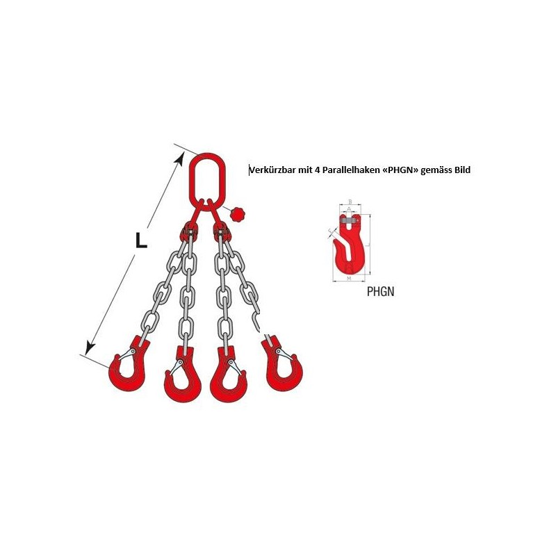 Kopie von Grad 80 Kettengehänge 4-strängig, 13 mm, verkürzbar